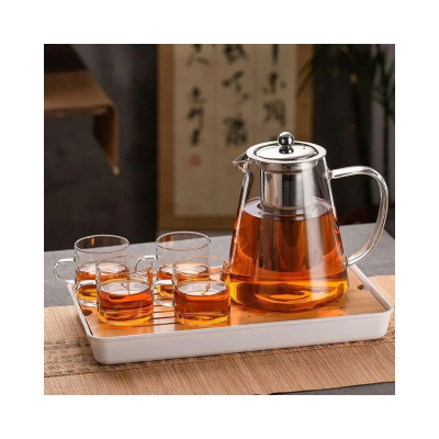 وعاء شاي وقهوة فاخر بتصميم بيضاوي من زجاج البوروسيليكات مع مصفاة وغطاء 950 مل (IPK)