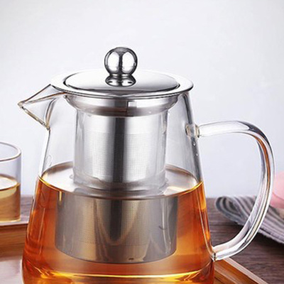 وعاء شاي وقهوة فاخر بتصميم بيضاوي من زجاج البوروسيليكات مع مصفاة وغطاء 950 مل (IPK)