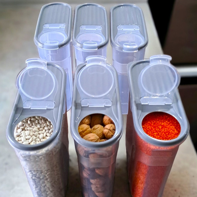 حاوية تخزين البقوليات الغذائية (6 لتر) مجموعة من 6 صناديق أنيقة فاخرة إجمالي اللون الرمادي الناعم 12 قطعة