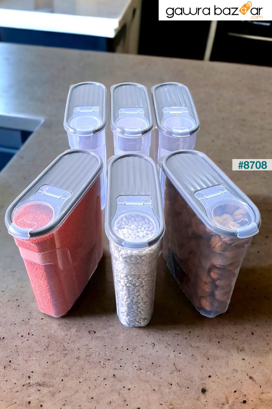 حاوية تخزين البقوليات الغذائية (6 لتر) مجموعة من 6 صناديق أنيقة فاخرة إجمالي اللون الرمادي الناعم 12 قطعة SWENCRAFT 3
