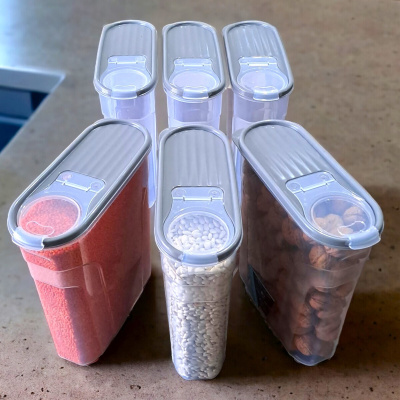 حاوية تخزين البقوليات الغذائية (6 لتر) مجموعة من 6 صناديق أنيقة فاخرة إجمالي اللون الرمادي الناعم 12 قطعة