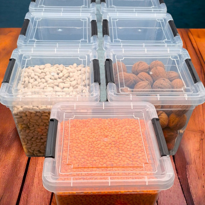 مجموعة حاويات تخزين البقوليات القابلة للقفل من مخزن المؤن مكونة من 6 صناديق أنيقة وشفافة فاخرة (2 لتر) مجموعة المهر