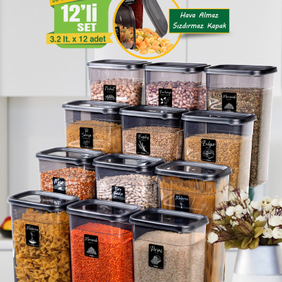 حاوية تخزين الطعام والنبض مستطيلة الحجم سعة 12 لتر سعة 3.2 لتر مع 20 ملصق هدية D3200-12