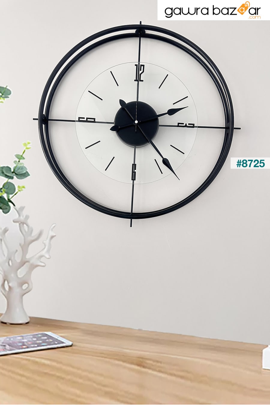 ساعة حائط حديثة من الزجاج الشفاف الأسود الفاخر إسكندنافي مقاس 60 سم AGA KONSEPT 1