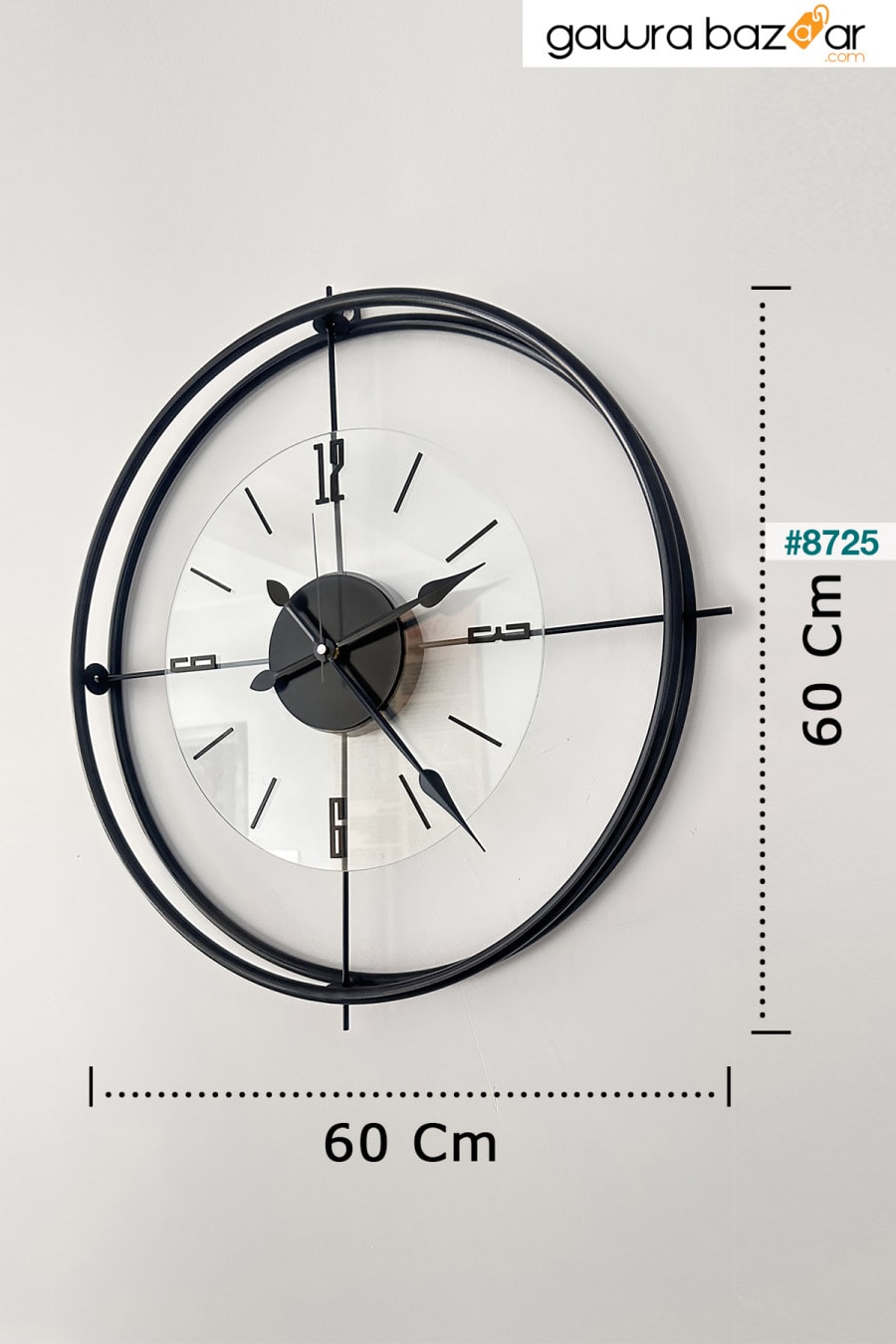 ساعة حائط حديثة من الزجاج الشفاف الأسود الفاخر إسكندنافي مقاس 60 سم AGA KONSEPT 4