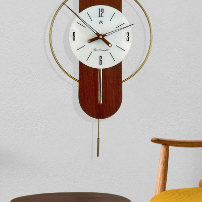 ساعة حائط بتصميم خاص من مير تايم، زجاج معدني ذهبي، لون الجوز، خشب