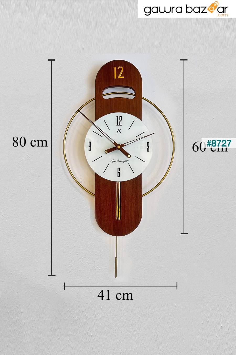 ساعة حائط بتصميم خاص من مير تايم، زجاج معدني ذهبي، لون الجوز، خشب AGA KONSEPT 5