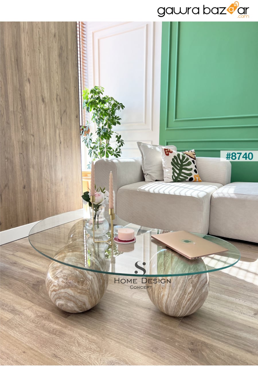 طاولة القهوة سيلين ذات الساق العلوية، الحجر الجيري S Home Design Concept 1