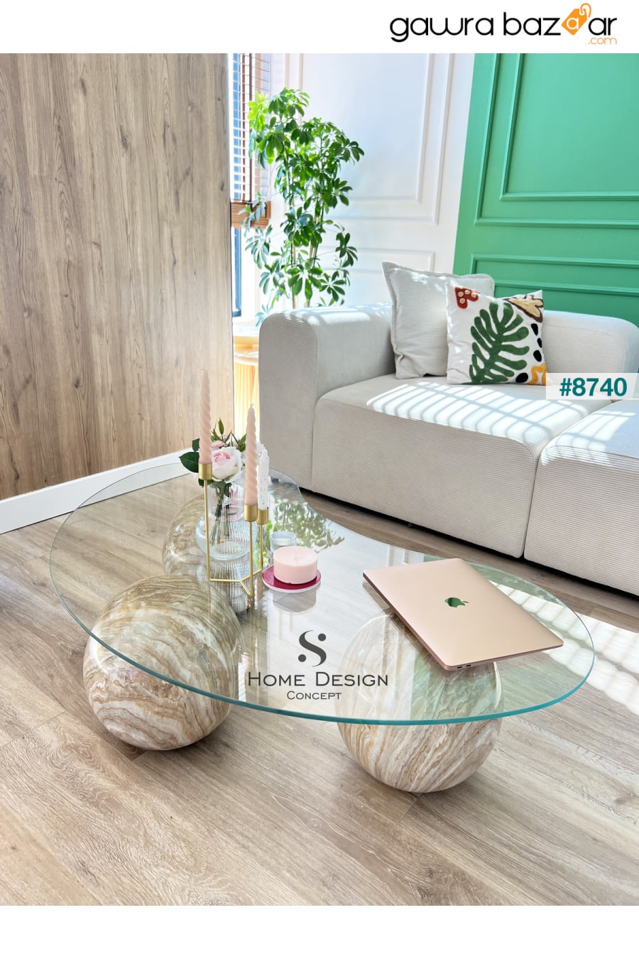 طاولة القهوة سيلين ذات الساق العلوية، الحجر الجيري S Home Design Concept 0