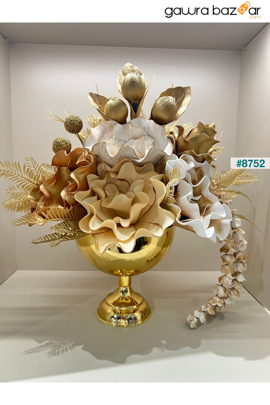مزهرية دائرية ذهبية بها ورد صناعي رقم:1 TASARIMHMODA 0