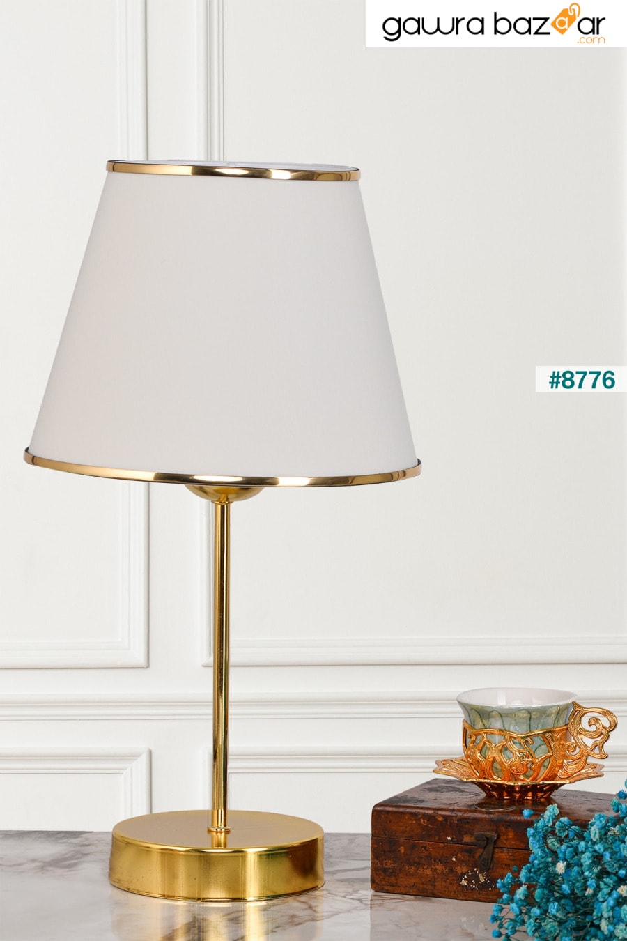 مصباح طاولة عاكس الضوء باللون الذهبي من ميرزا مكون من قطعتين - كريمي EvLight 2
