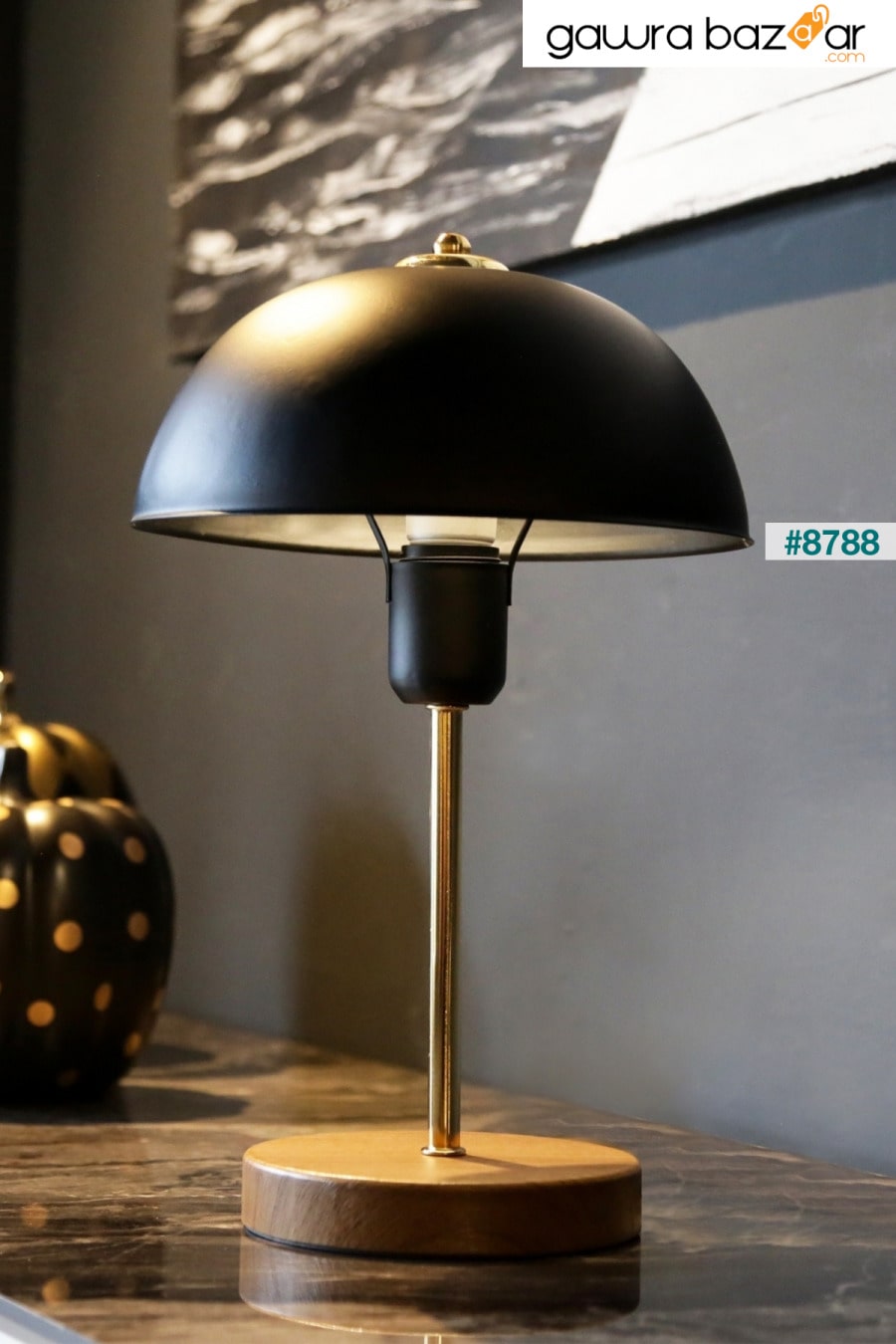 عاكس ضوء معدني أسود من نورث هوم مع مصباح طاولة على شكل رأس الفطر لغرفة المعيشة والمكتب والمقهى Art&Gift 0