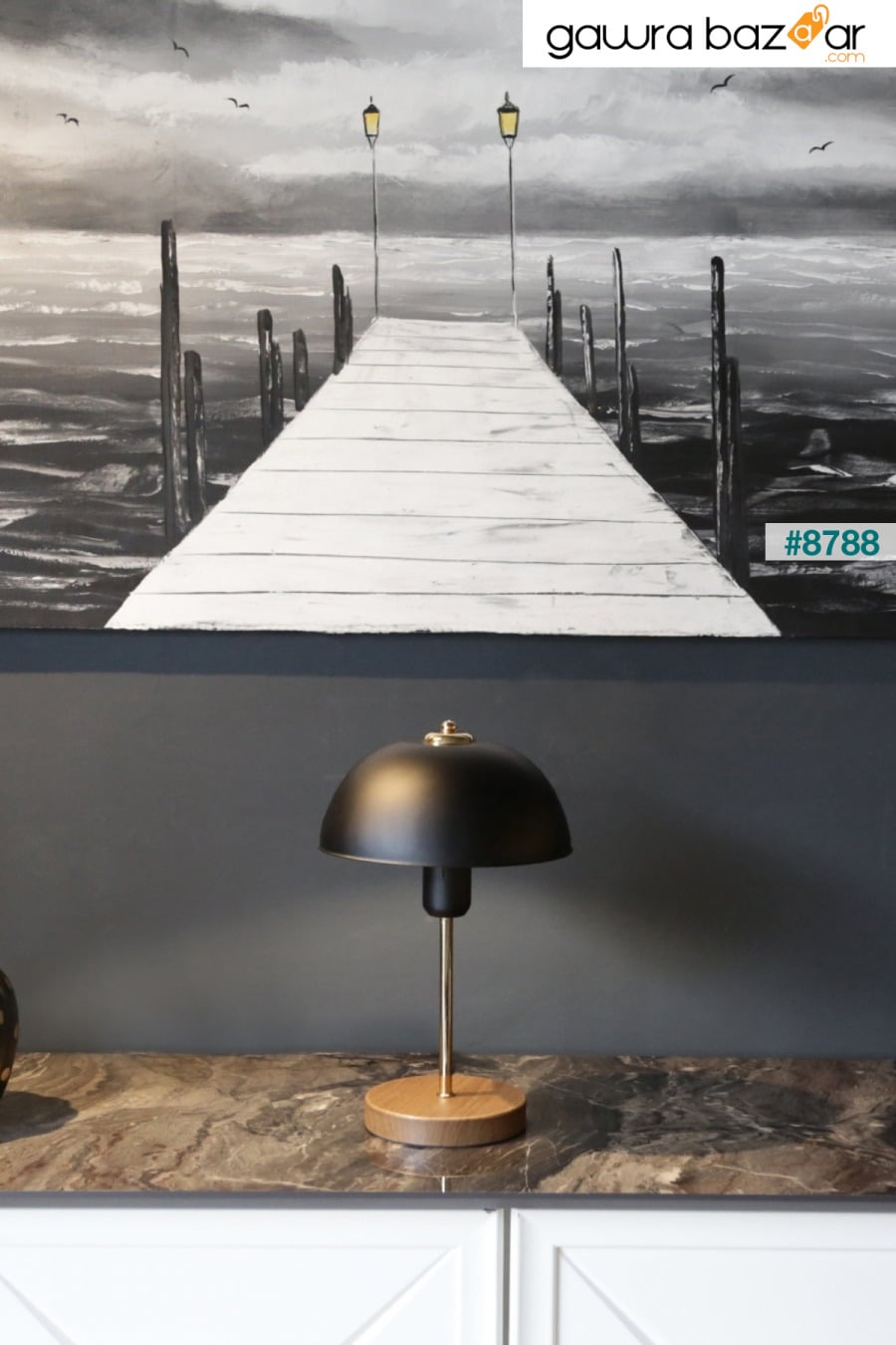 عاكس ضوء معدني أسود من نورث هوم مع مصباح طاولة على شكل رأس الفطر لغرفة المعيشة والمكتب والمقهى Art&Gift 2