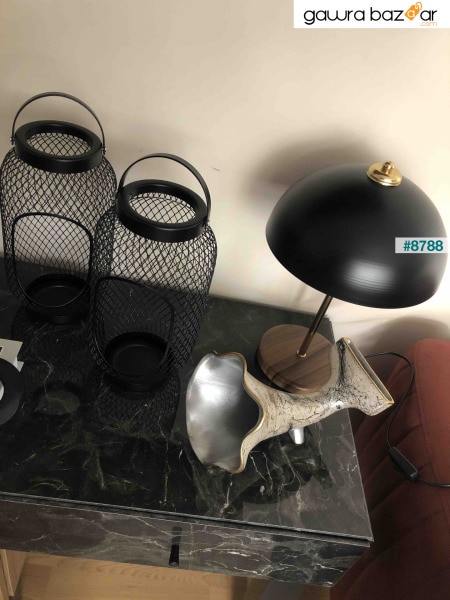 عاكس ضوء معدني أسود من نورث هوم مع مصباح طاولة على شكل رأس الفطر لغرفة المعيشة والمكتب والمقهى