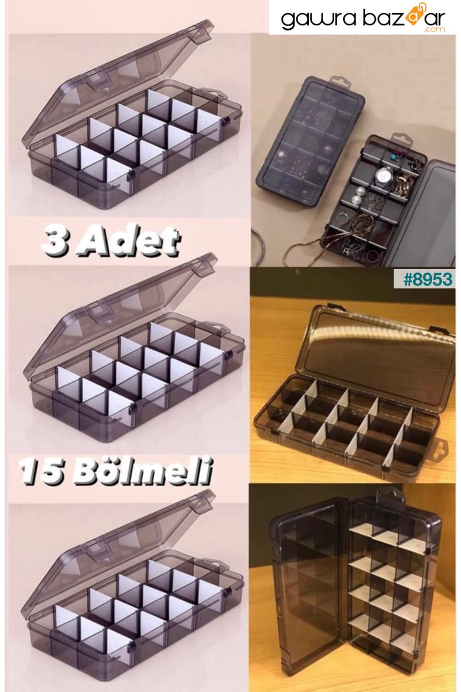 صندوق مجوهرات مكون من 3 قطع مكون من 15 حجرة وخاتم مع غطاء وصندوق منظم وصندوق الخياطة Bayev 0