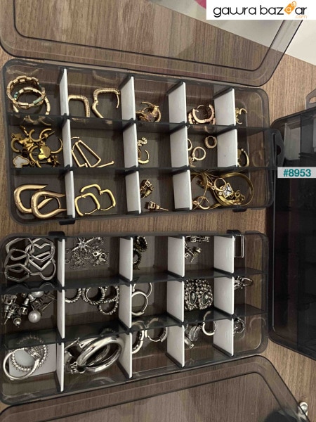 صندوق مجوهرات مكون من 3 قطع مكون من 15 حجرة وخاتم مع غطاء وصندوق منظم وصندوق الخياطة