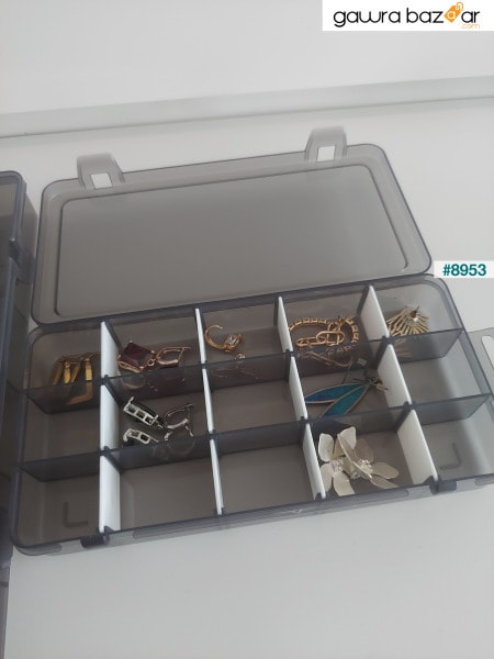 صندوق مجوهرات مكون من 3 قطع مكون من 15 حجرة وخاتم مع غطاء وصندوق منظم وصندوق الخياطة