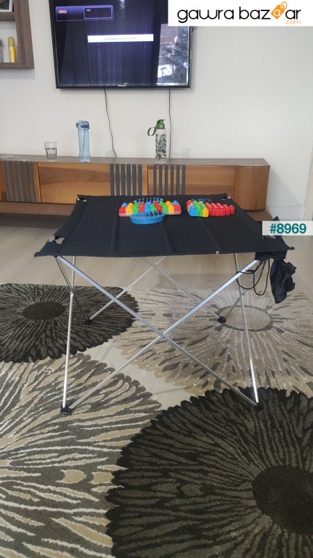 طاولة قماش قابلة للطي للتخييم والنزهات، لون أسود، موديل عريض، 73 × 55 × 48 سم