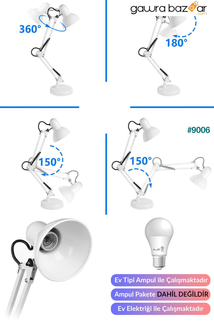 مصباح مكتب أكروبات زنبركي معدني بزاوية 360 درجة قابل للتعديل مصباح مكتبي أبيض Telvesse 5