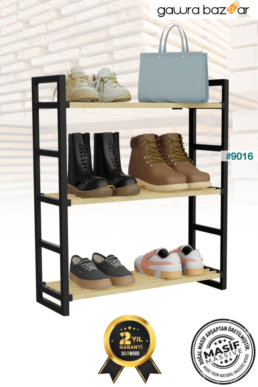 رف أحذية من الخشب الصلب الأسود عالي الجودة مكون من 3 طبقات، للحمام، وخزانة المطبخ، ووحدة أرفف متعددة الأغراض SEOWOOD 1