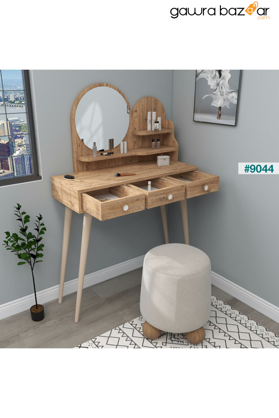 طاولة مكياج ذات مرآة بأرجل خشبية من خشب الصنوبر الأطلسي - سجاد Arnetti 0
