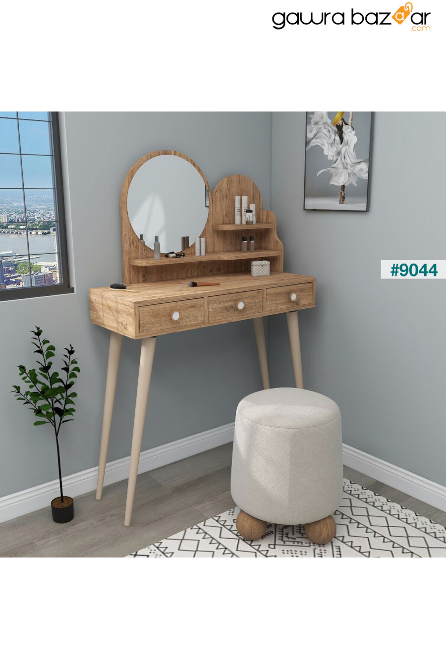 طاولة مكياج ذات مرآة بأرجل خشبية من خشب الصنوبر الأطلسي - سجاد Arnetti 2