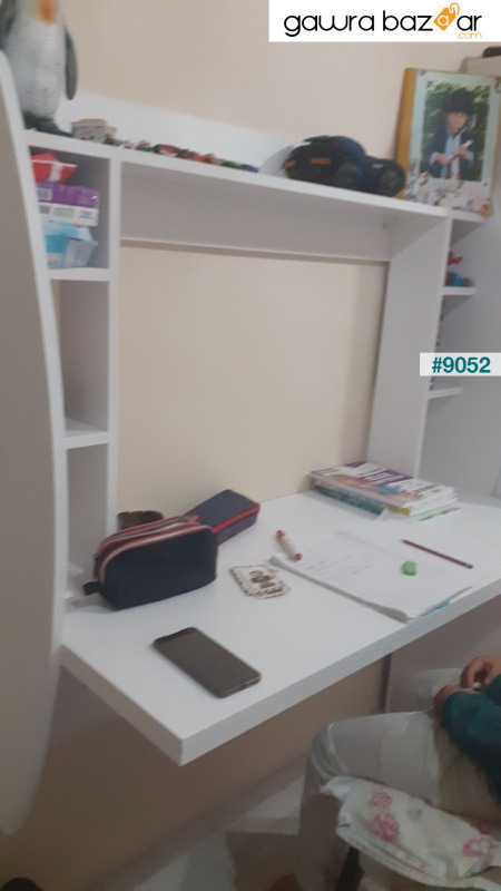 مكتب دراسة مكتب كمبيوتر مثبت على الحائط باللون الأبيض - Buğlem