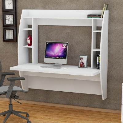 مكتب دراسة مكتب كمبيوتر مثبت على الحائط باللون الأبيض - Buğlem