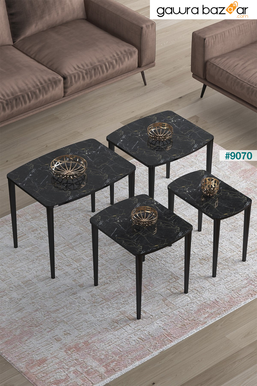 مجموعة طاولة القهوة المتداخلة المكونة من 4 قطع من سلسلة Telwe MDF من الدرجة الأولى / نمط رخامي أسود Canisa Concept 3