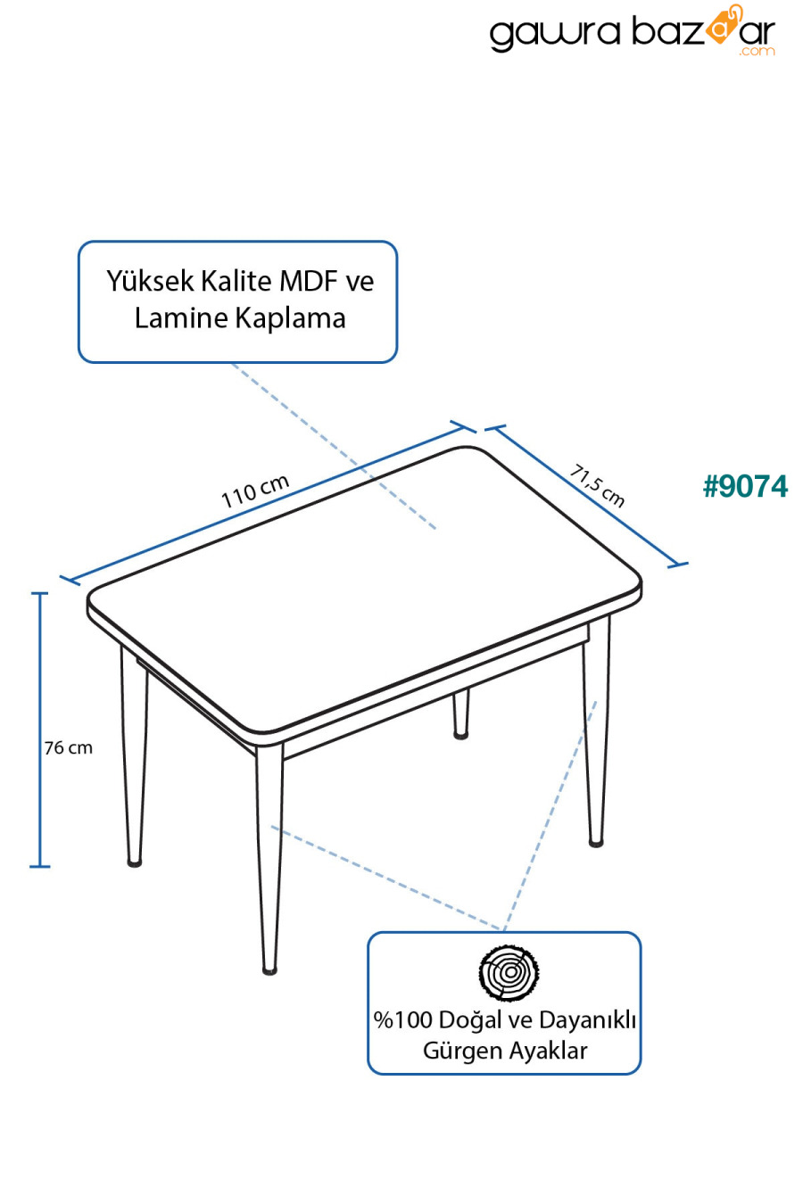 طاولة مطبخ بيضاء من Lera MDF بأرجل خشبية ثابتة عالية الجودة Rovena 1