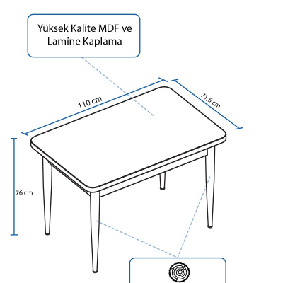 طاولة مطبخ بيضاء من Lera MDF بأرجل خشبية ثابتة عالية الجودة