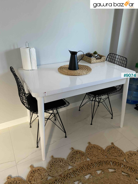 طاولة مطبخ بيضاء من Lera MDF بأرجل خشبية ثابتة عالية الجودة
