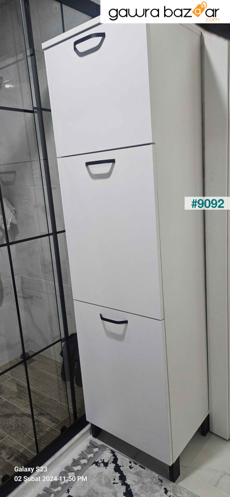 راني Kc101 خزانة حمام مع سلة غسيل، خزانة متعددة الأغراض مع سلتين، أبيض