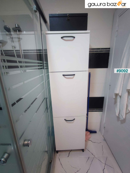 راني Kc101 خزانة حمام مع سلة غسيل، خزانة متعددة الأغراض مع سلتين، أبيض
