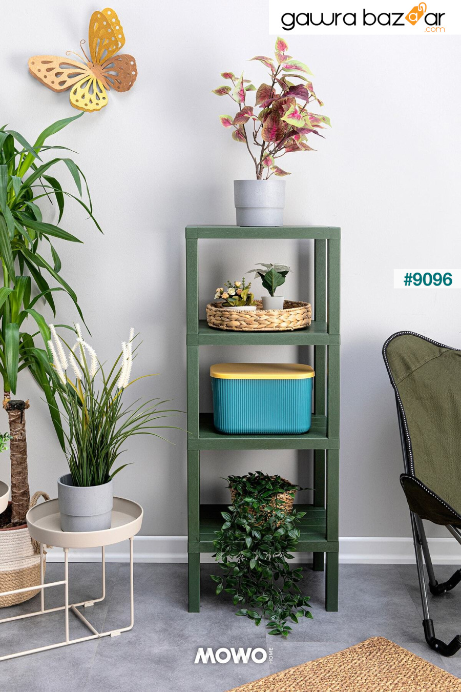 وحدة رفوف بلاستيكية منظمة من 4 طبقات باللون الأخضر، رف الكتب، الحمام، رف المطبخ. خزانة الاحذية Mowo Home 1