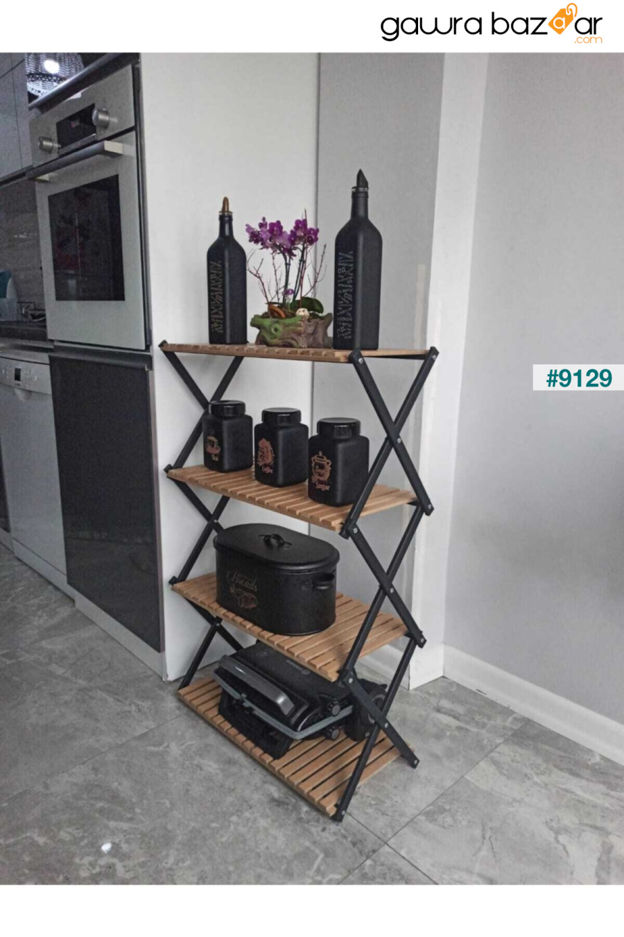 الحمام - خزانة أدوات المطبخ المعدنية - نظام رف منظم متعدد الأغراض من الخشب HATTİ TASARIM 1