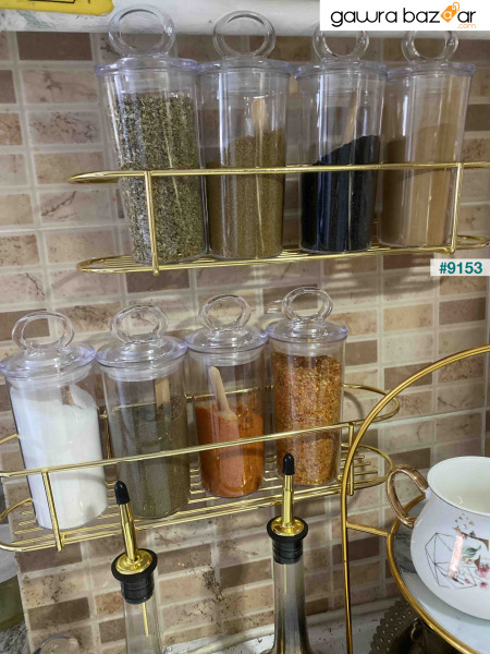 مجموعة بهارات شيكر مكونة من قطعتين من رف المطبخ المعدني الذهبي ورف الحمام اللاصق وحامل شماعات الملح المعلق