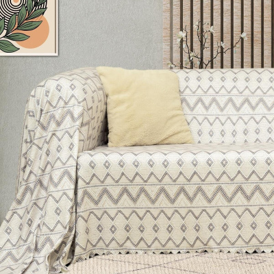 غطاء أريكة Softmicro منقوش إسكندنافي مقاس 180x300 سم، غطاء أريكة، بطانية تلفزيون رمادي