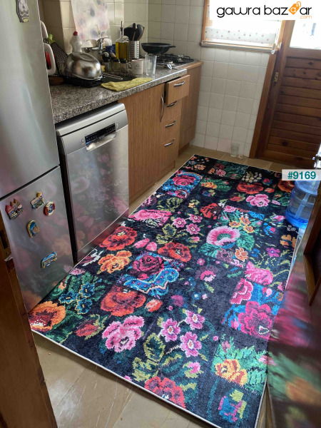 الطباعة الرقمية قابل للغسل قاعدة غير قابلة للانزلاق الملونة الأزهار سجادة غرفة المعيشة المطبخ السجاد الكلمة حصيرة