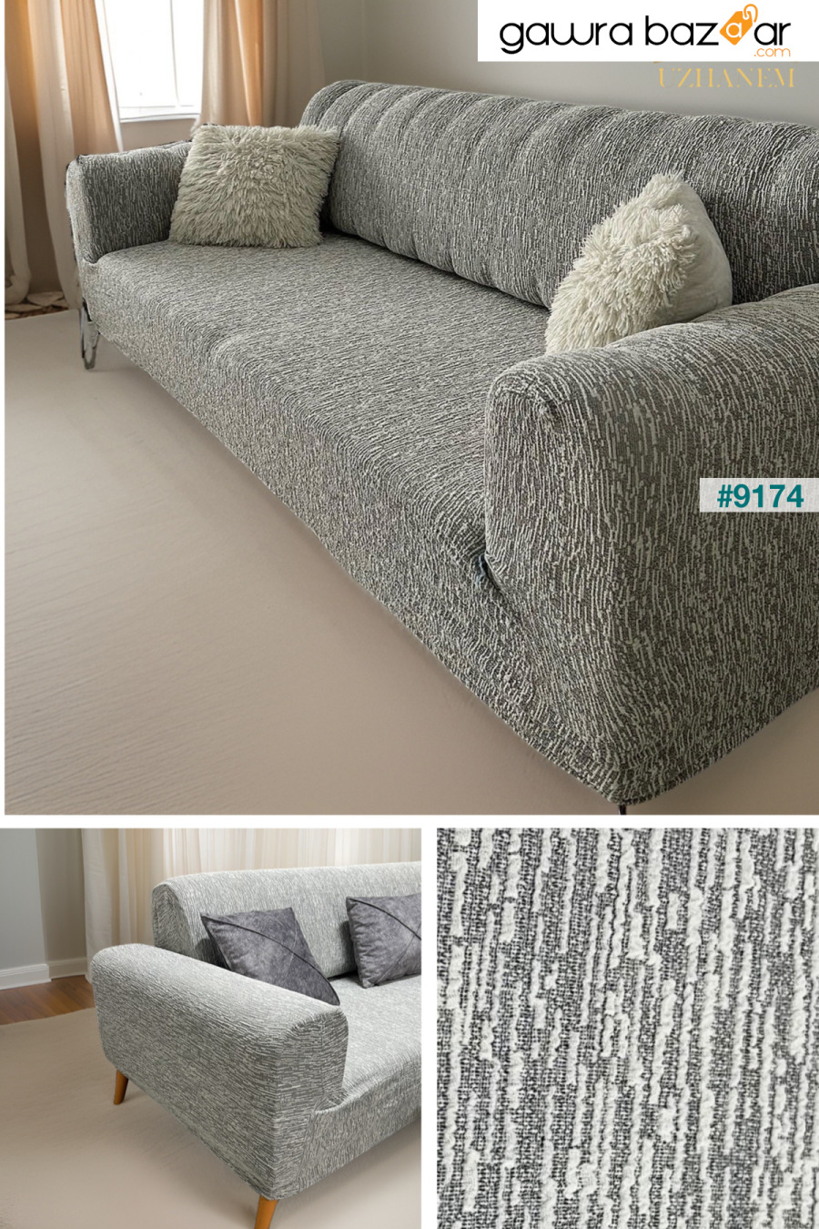 غطاء أريكة جاكار 3 مقاعد، غطاء أريكة سرير (محتوى المنتج قطعة واحدة) رمادي حجري uzhanem 0