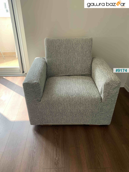 غطاء أريكة جاكار 3 مقاعد، غطاء أريكة سرير (محتوى المنتج قطعة واحدة) رمادي حجري