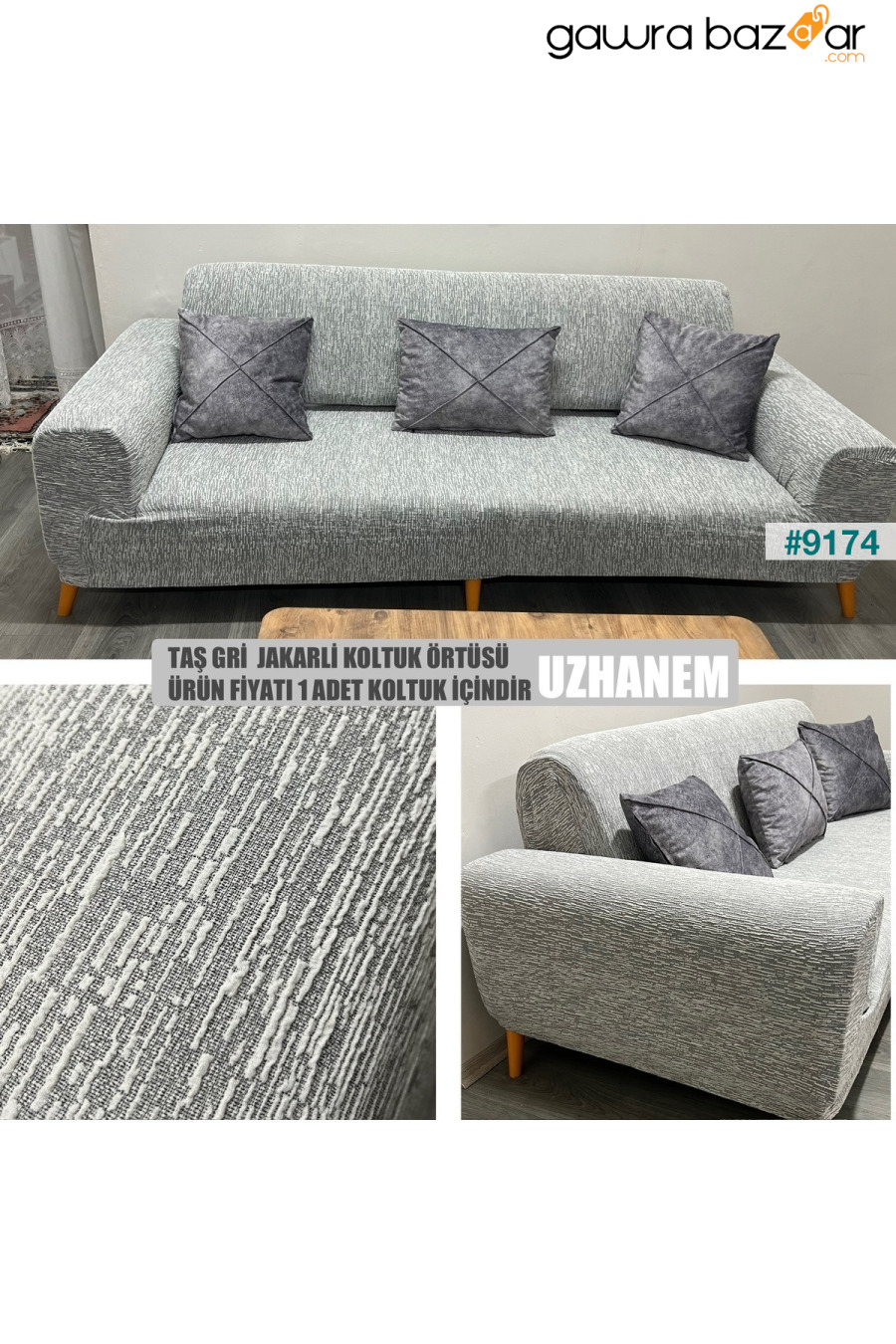 غطاء أريكة جاكار 3 مقاعد، غطاء أريكة سرير (محتوى المنتج قطعة واحدة) رمادي حجري uzhanem 1