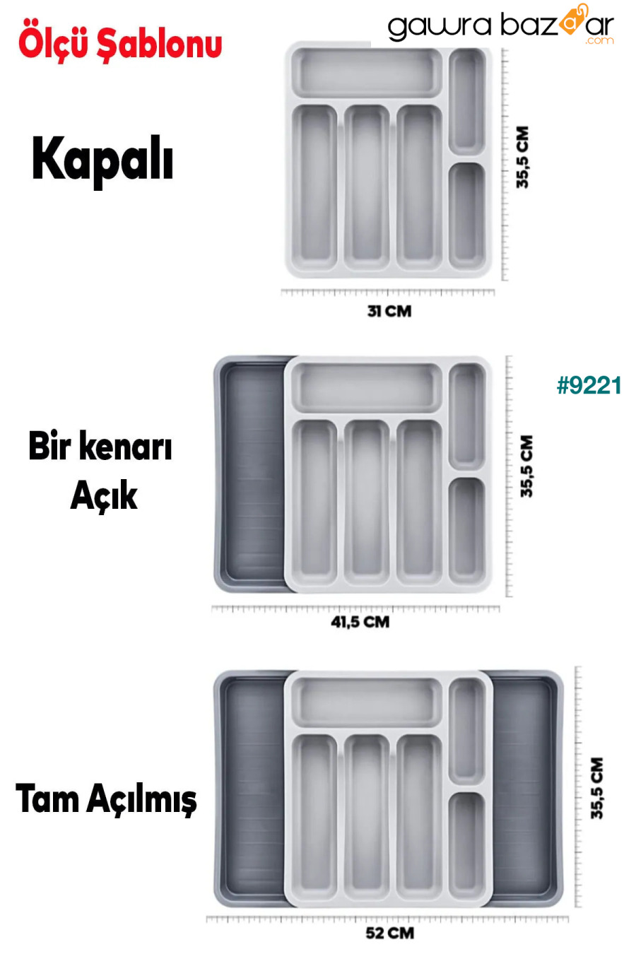 منظم أدوات المائدة العملي القابل للتمديد على الوجهين في الدرج Mutfak Köşesi 1