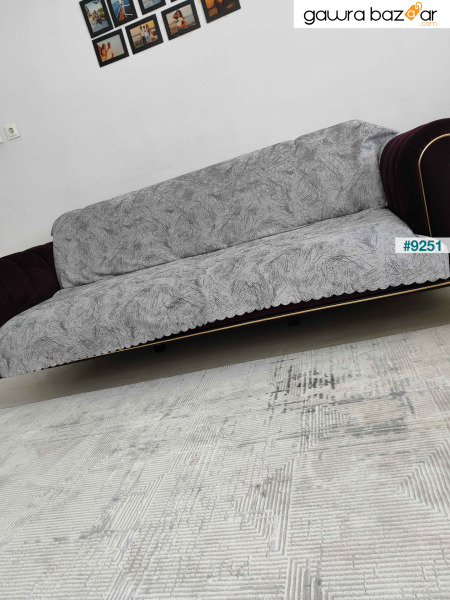 غطاء أريكة سرير للأريكة باللون الرمادي الفاتح منقوش بقاعدة مضادة للانزلاق وطبقة علوية من الإسفنج من القماش المخملي