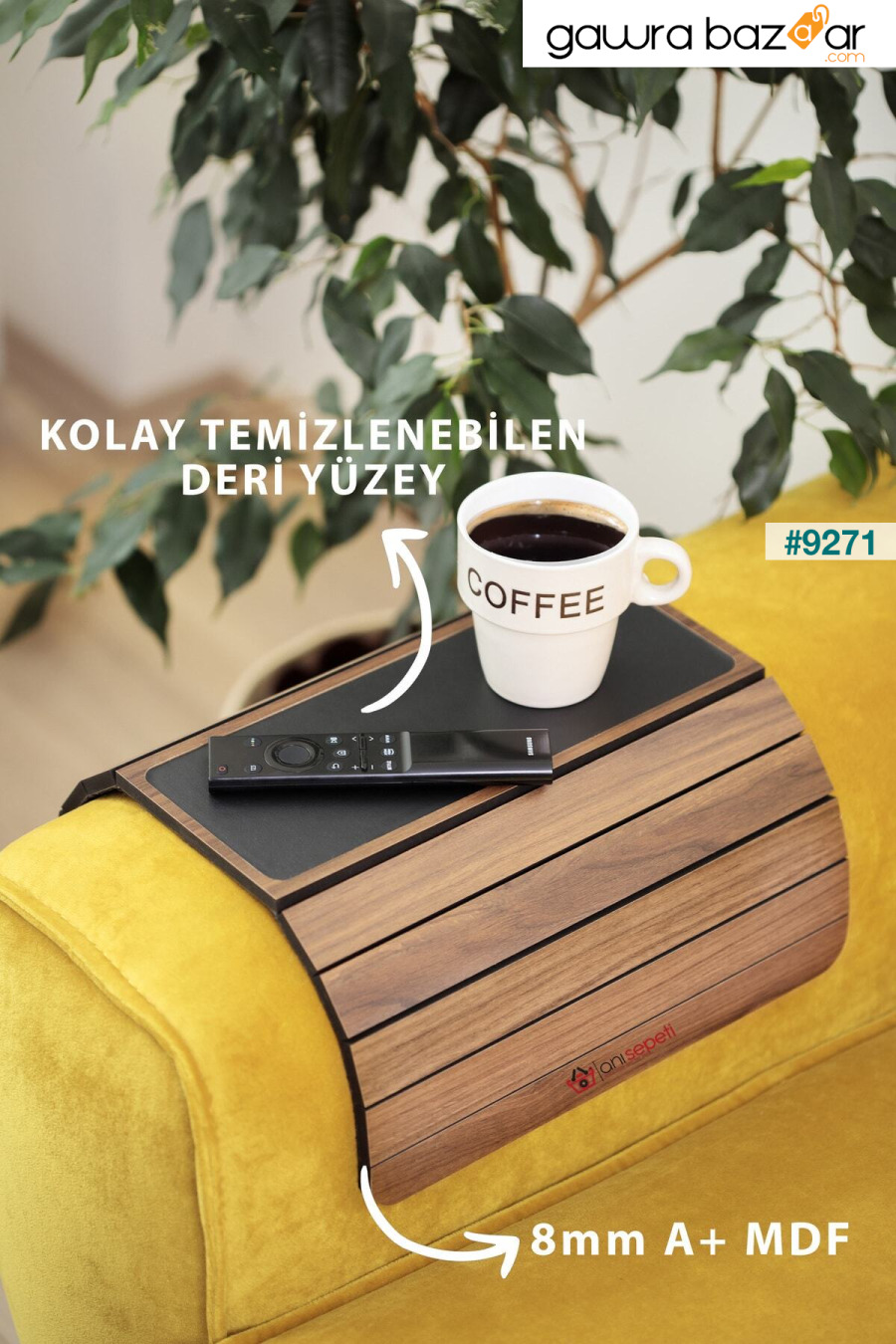مفرش طاولة جانبي خشبي قابل للطي بحافة أريكة، صينية أريكة محمولة بحافة أريكة Anısepeti 2