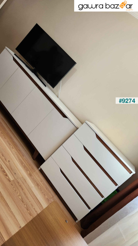 غرفة نوم راني Be101 تسريحة بـ 4 أدراج غرفة نوم أطفال أبيض - جوز مصغر 91 × 80 سم