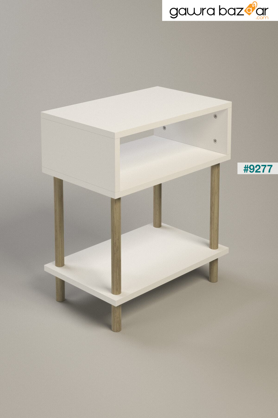 منضدة حديثة مع رفين لتنظيم جوانب السرير وطاولة جانبية بأرجل خشبية - باللون الأبيض PEKA 4
