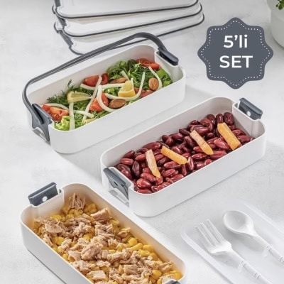 صندوق غداء محمول مكون من 3 طبقات - حاوية تخزين صندوق غداء النظام الغذائي مع شوكة وملعقة باللون الرمادي