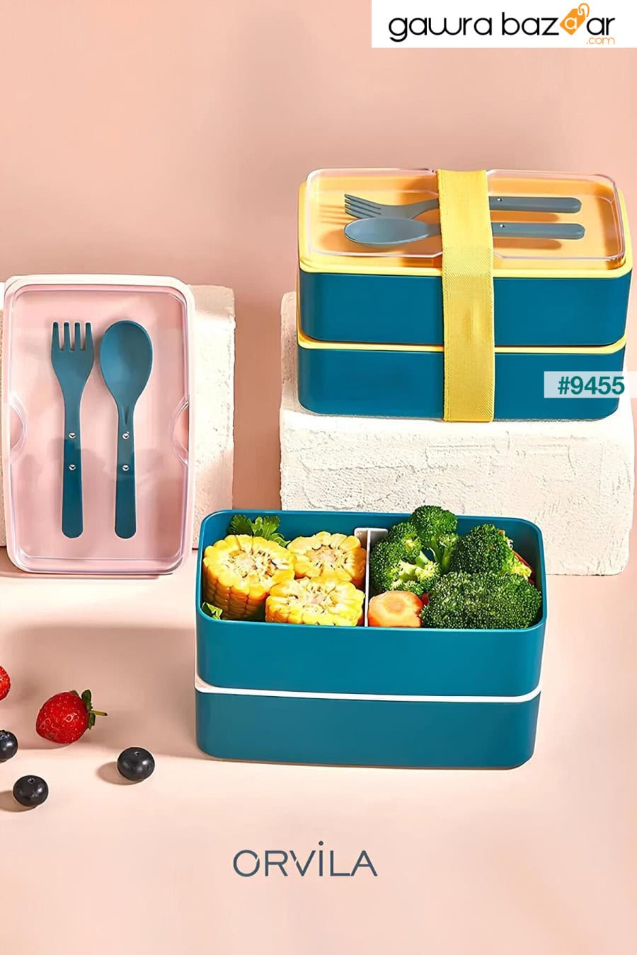 مجموعة صندوق غداء مكونة من طبقتين لتخزين الطعام - صندوق غداء للرياضيين والطلاب واللياقة البدنية والمدرسة في مكان العمل Orvila 1