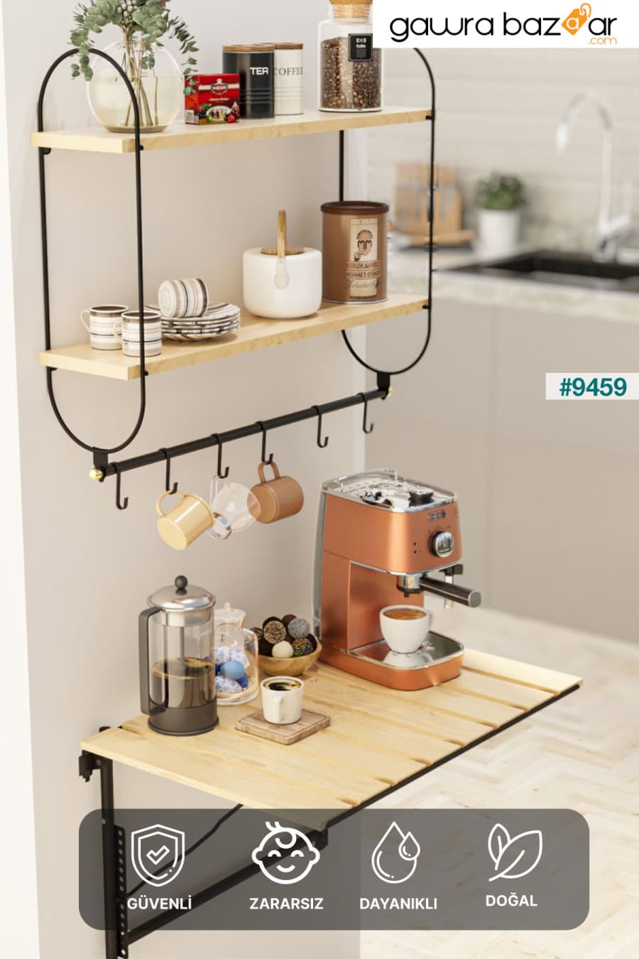 مجموعة خزائن المطبخ الحديثة متعددة الأغراض لركن القهوة مكونة من 3 منظم طاولة مطبخ فاخر قابل للطي Bino 2